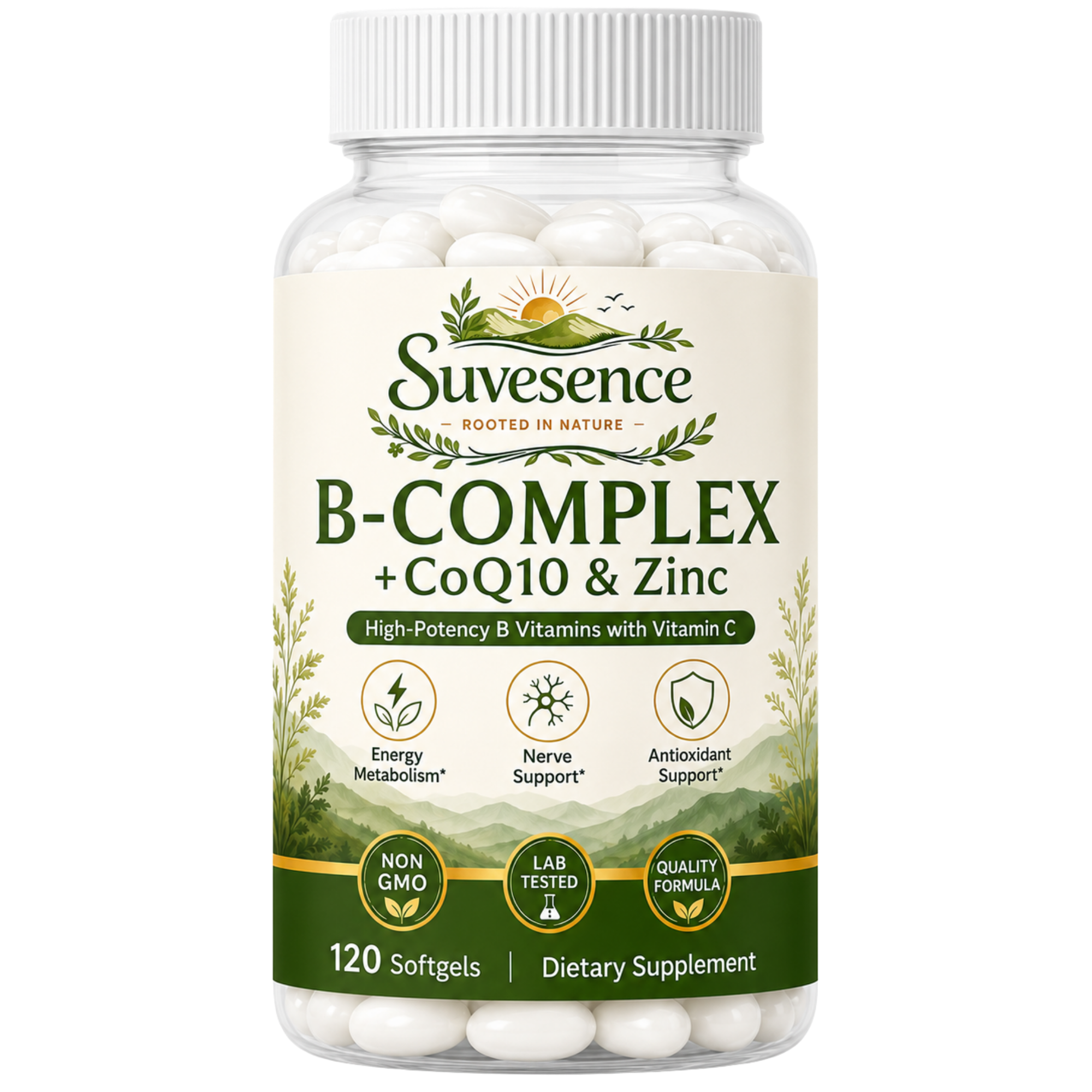 B-Complex + CoQ10 & Zinc supplement bottle
